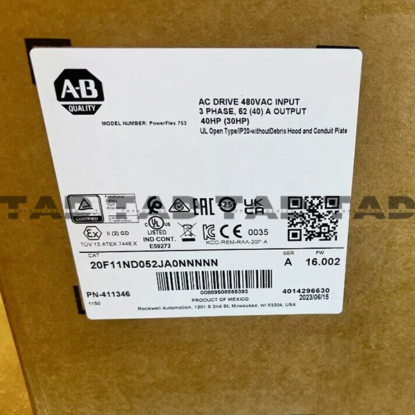 Allen-Bradley 20F11ND052JA0NNNNN PowerFlex Air Cooled 753 AC Drive