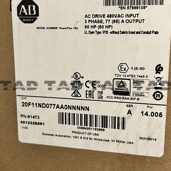 Allen-Bradley 20F11ND077AA0NNNNN PowerFlex Air Cooled 753 AC Drive