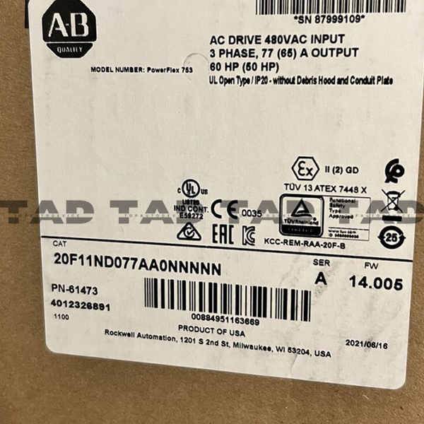 Allen-Bradley 20F11ND077AA0NNNNN PowerFlex Air Cooled 753 AC Drive