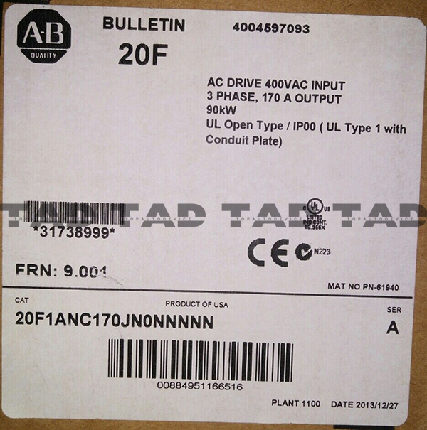 Allen-Bradley 20F1ANC170JN0NNNNN PowerFlex Air Cooled 753 AC Drive
