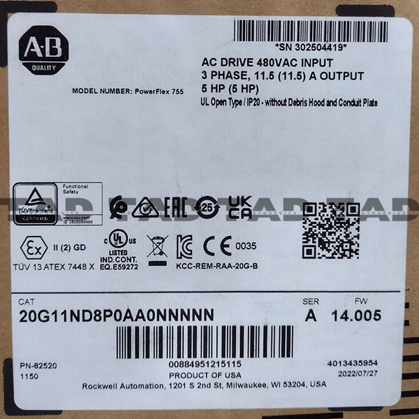 Allen-Bradley 20G11ND8P0AA0NNNNN PowerFlex Air Cooled 755 AC Drive