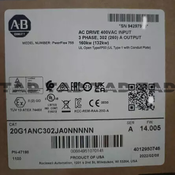Allen-Bradley 20G1ANC302JA0NNNNN PowerFlex Air Cooled 755 AC Drive