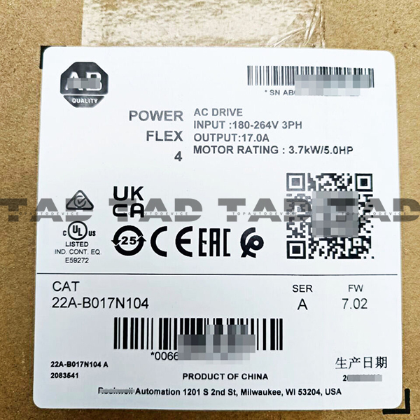 Allen-Bradley 22A-B017N104 PowerFlex 4- 3.7 kW (5 HP) AC Drive