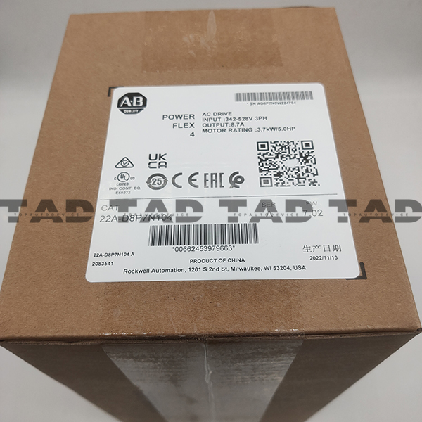 Allen-Bradley 22A-D8P7N104 PowerFlex 4 3.7 kW (5 Hp) AC Drive