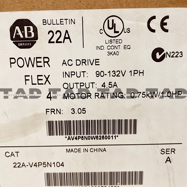 Allen-Bradley 22A-V4P5N104 PowerFlex 4- 0.75 kW (1 HP) AC Drive