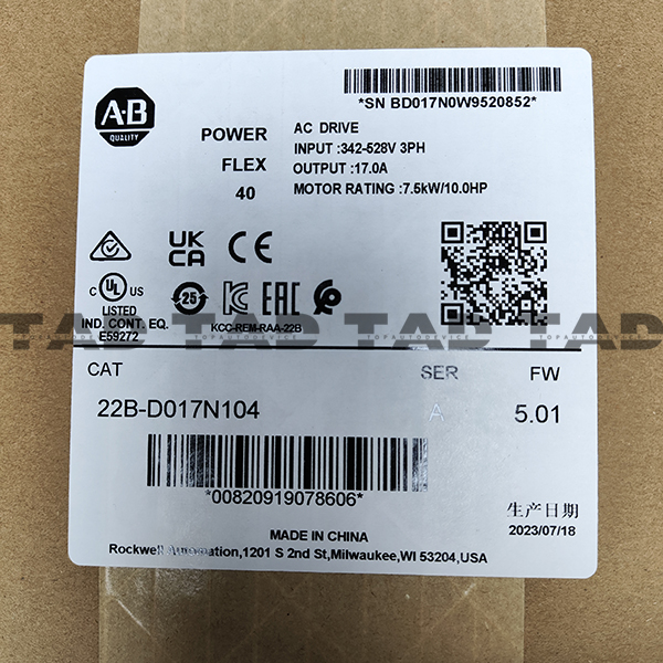 Allen-Bradley 22B-D017N104 PowerFlex 40- 7.5 kW (10 HP) AC Drive