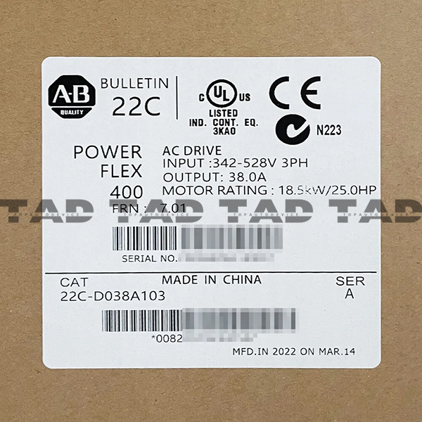 Allen-Bradley 22C-D038A103 PowerFlex 400- 18.5 kW (25 HP) AC Drive