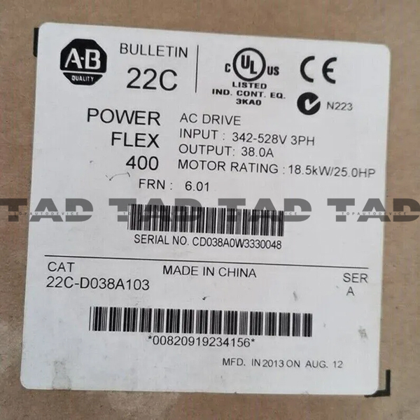 Allen-Bradley 22C-D038A103 PowerFlex 400- 18.5 kW (25 HP) AC Drive
