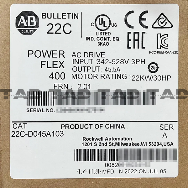 Allen-Bradley 22C-D045A103 PowerFlex 400- 22 kW (30 HP) AC Drive