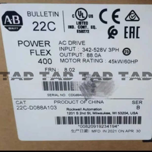 Allen-Bradley 22C-D088A103 PowerFlex 400- 45 kW (60 HP) AC Drive