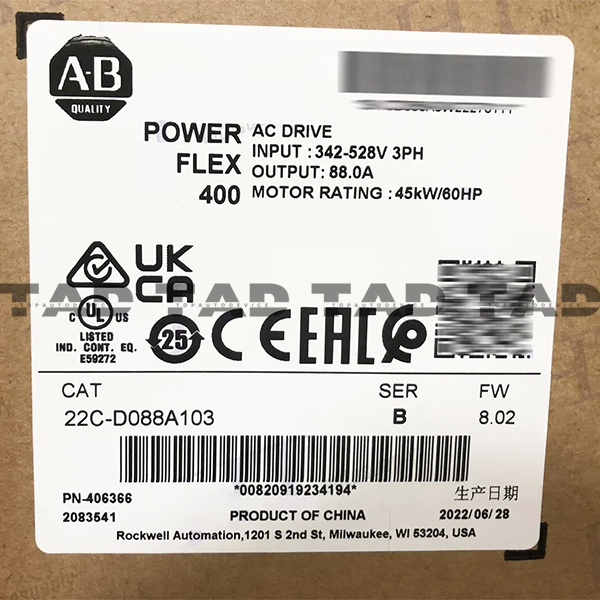 Allen-Bradley 22C-D088A103 PowerFlex 400- 45 kW (60 HP) AC Drive