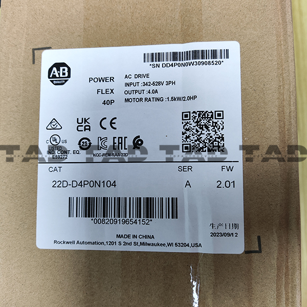 Allen-Bradley 22D-D4P0N104 PowerFlex 40P- 1.5 kW (2 HP) AC Drive