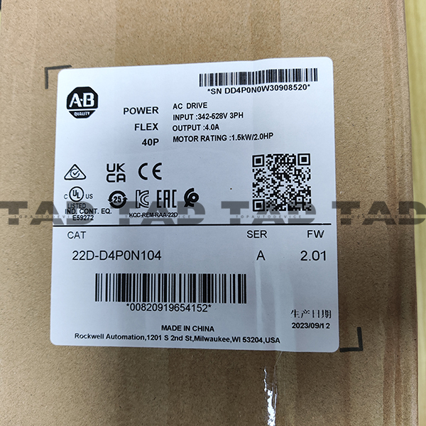 Allen-Bradley 22D-D4P0N104 PowerFlex 40P- 1.5 kW (2 HP) AC Drive