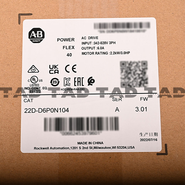 Allen-Bradley 22D-D6P0N104 PowerFlex 40P- 2.2 kW (3 HP) AC Drive