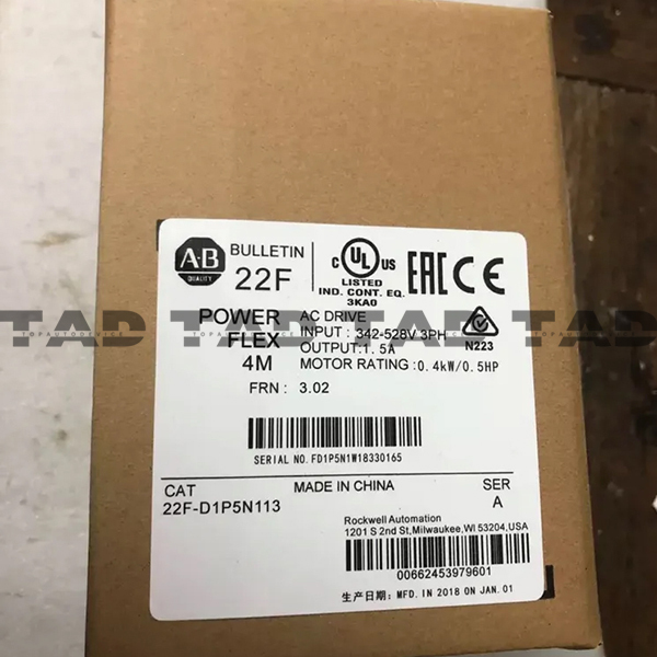 Allen-Bradley 22F-D1P5N113 PowerFlex 4M- 0.4 kW (0.5 HP) AC Drive