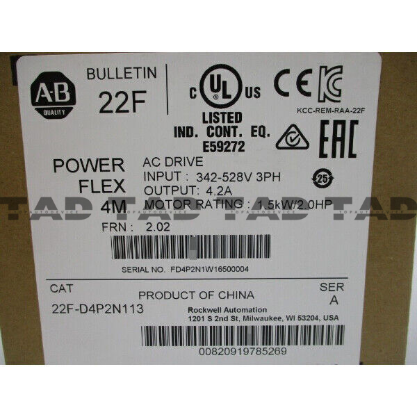 Allen-Bradley 22F-D4P2N113 PowerFlex 4M- 1.5 kW (2 HP) AC Drive