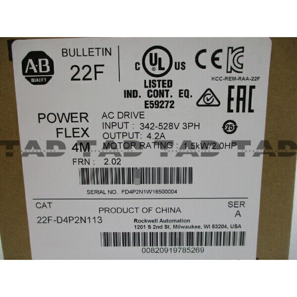 Allen-Bradley 22F-D4P2N113 PowerFlex 4M- 1.5 kW (2 HP) AC Drive