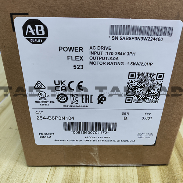 Allen-Bradley 25A-B8P0N104 PowerFlex 523 1.5kW (2Hp) AC Drive