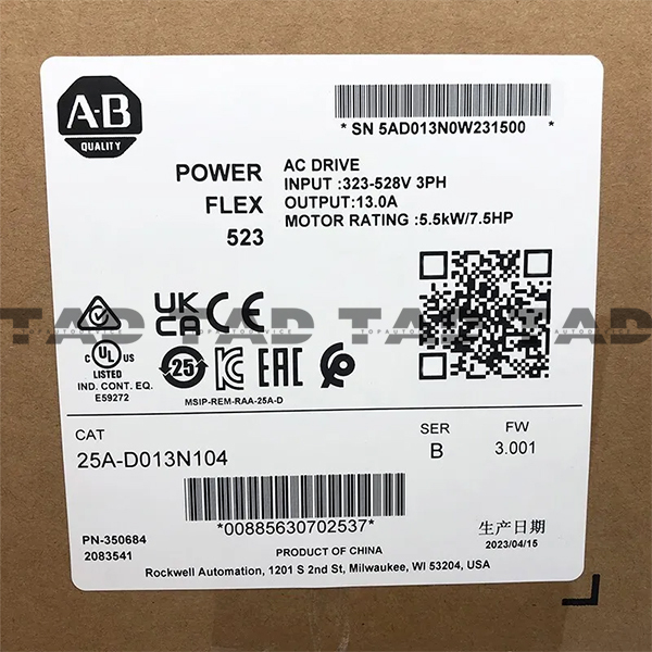 Allen-Bradley 25A-D013N104 PowerFlex 523 5.5kW (7.5Hp) AC Drive