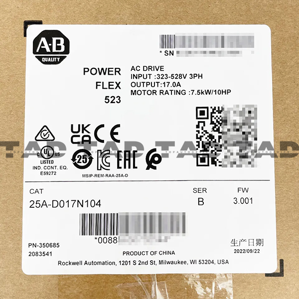 Allen-Bradley 25A-D017N104 PowerFlex 523 7.5kW (10Hp) AC Drive