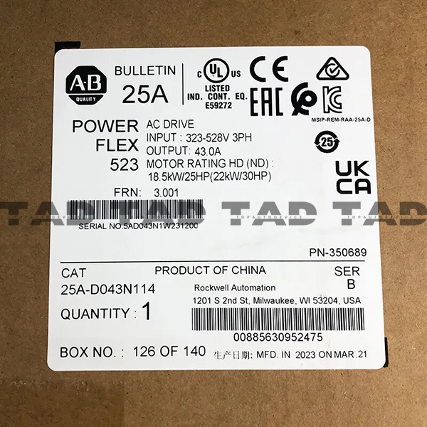 Allen-Bradley 25A-D043N114 PowerFlex 523 22kW (30Hp) AC Drive
