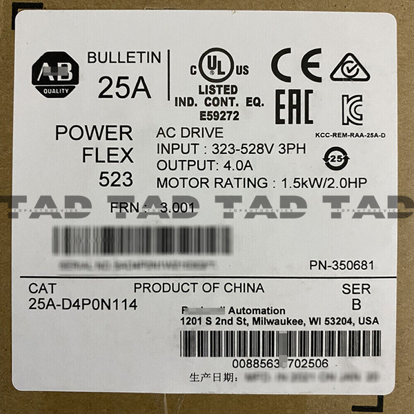 Allen-Bradley 25A-D4P0N114 PowerFlex 523 1.5kW (2Hp) AC Drive