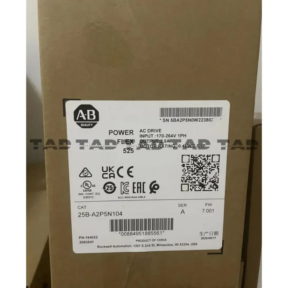 Allen Bradley 25B-A2P5N104 PowerFlex 525 0.4kW (0.5Hp) AC Drive