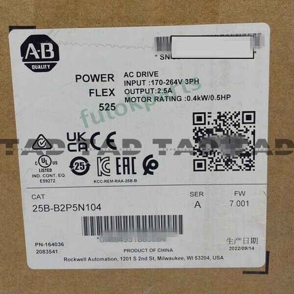Allen-Bradley 25B-B2P5N104 PowerFlex 525 0.4kW (0.5Hp) AC Drive