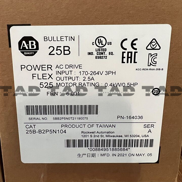 Allen-Bradley 25B-B2P5N104 PowerFlex 525 0.4kW (0.5Hp) AC Drive