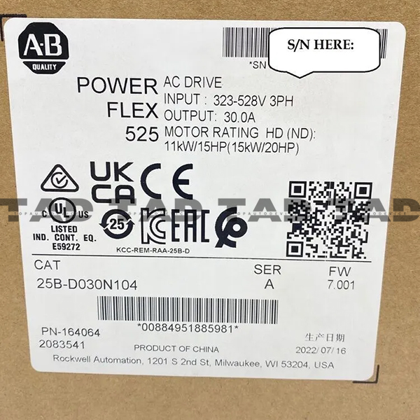 Allen-Bradley 25B-D030N104 PowerFlex 525 15kW (20Hp) AC Drive