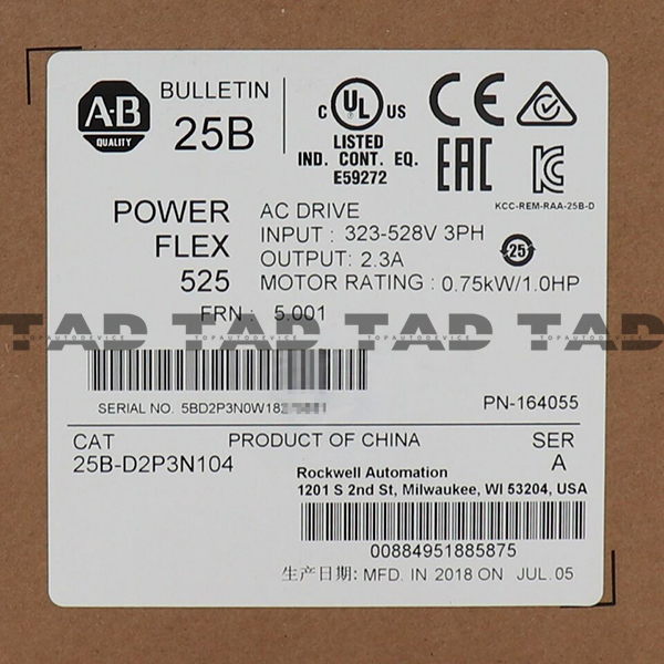 Allen-Bradley 25B-D2P3N104 PowerFlex 525 0.75kW (1Hp) AC Drive
