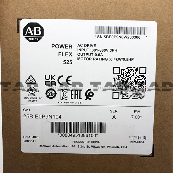 Allen-Bradley 25B-E0P9N104 PowerFlex 525 0.4kW (0.5Hp) AC Drive