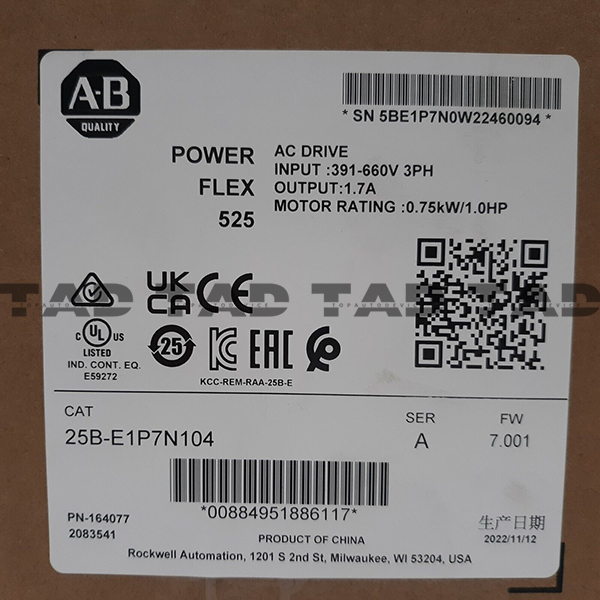 Allen-Bradley 25B-E1P7N104 PowerFlex 525 0.75kW (1Hp) AC Drive