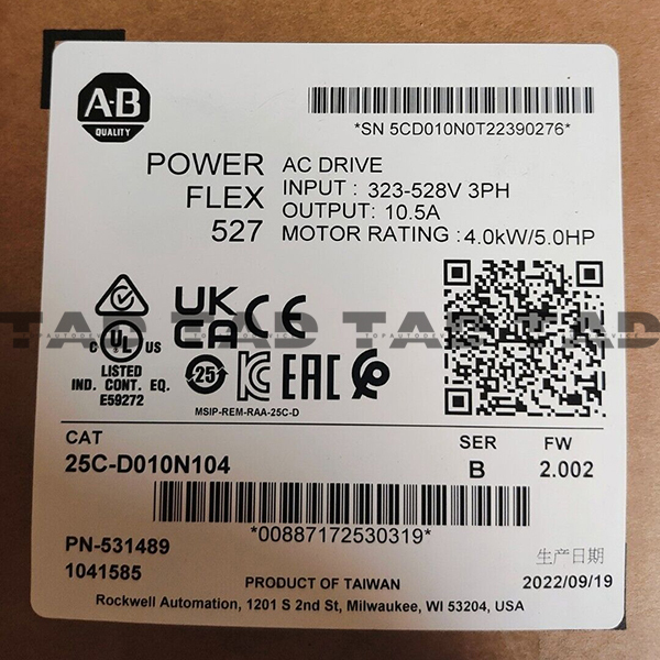 Allen-Bradley 25C-D010N104 PowerFlex 527 4kW / 5Hp AC Drive