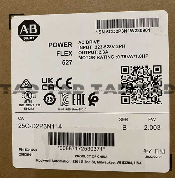 Allen-Bradley 25C-D2P3N114 PowerFlex 527 0.75kW / 1Hp AC Drive