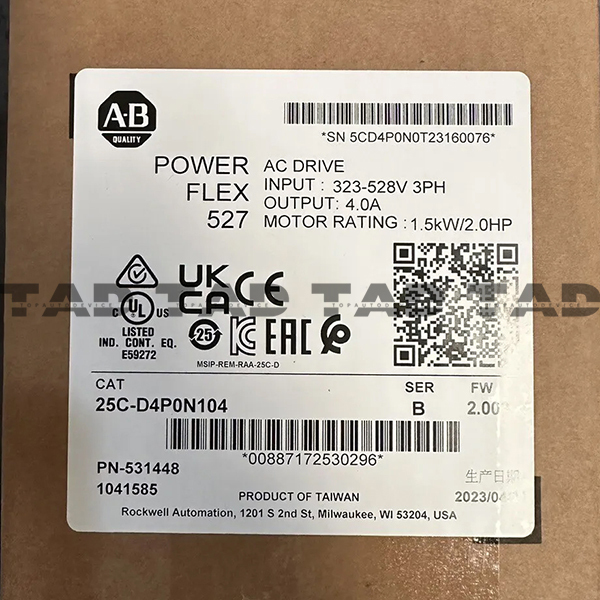 Allen-Bradley 25C-D4P0N104 PowerFlex 527 1.5kW / 2Hp AC Drive