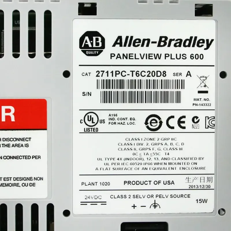 Allen-Bradley 2711PC-T6C20D8 Panel View Plus 6 600 Ethernet RS232