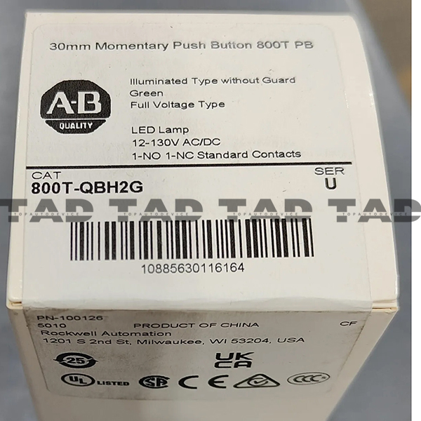 Allen-Bradley 800T-QBH2G 30mm Momentary Push Button 800T PB
