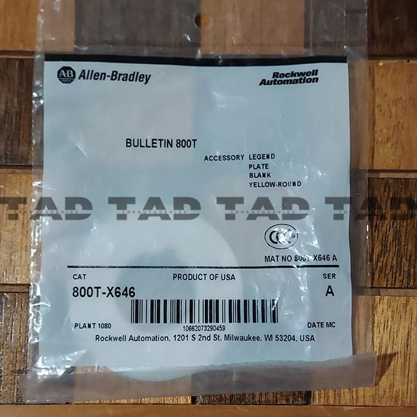 Allen-Bradley 800T-X646 30mm 800T Blank Yellow Ring Legend Plate