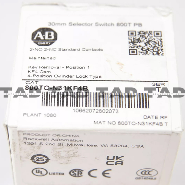 Allen-Bradley 800TC-N31KF4B 30mm Selector Switch 800T PB