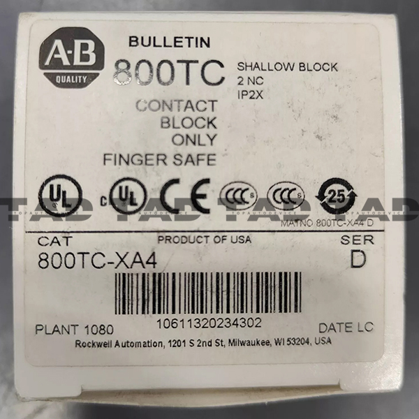 Allen-Bradley 800TC-XA4 30mm Contact Block 2-NC 800T PB