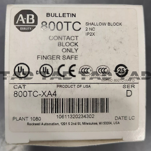 Allen-Bradley 800TC-XA4 30mm Contact Block 2-NC 800T PB