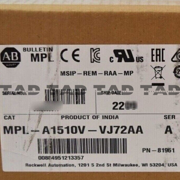 Allen-Bradley MPL-A1510V-VJ72AA MP-Series MPL 240V AC Rotary Servo Motor