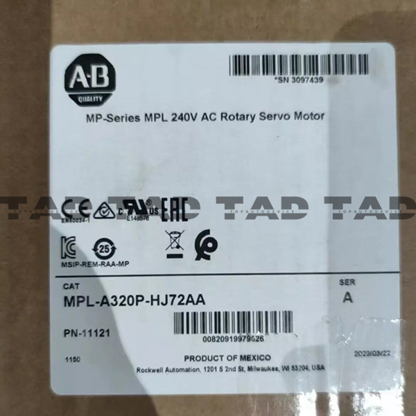 Allen-Bradley MPL-A320P-HJ72AA MP-Series MPL 240V AC Rotary Servo Motor