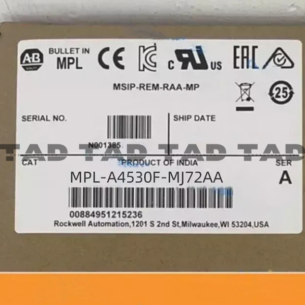 Allen-Bradley MPL-A4530F-MJ72AA MP-Series MPL 240V AC Rotary Servo Motor