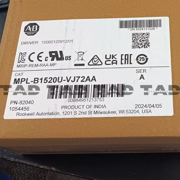 Allen-Bradley MPL-B1520U-VJ72AA MP-Series MPL 480V AC Rotary Servo Motor
