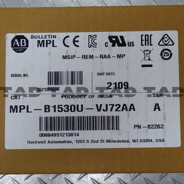 Allen-Bradley MPL-B1530U-VJ72AA MP-Series MPL 480V AC Rotary Servo Motor
