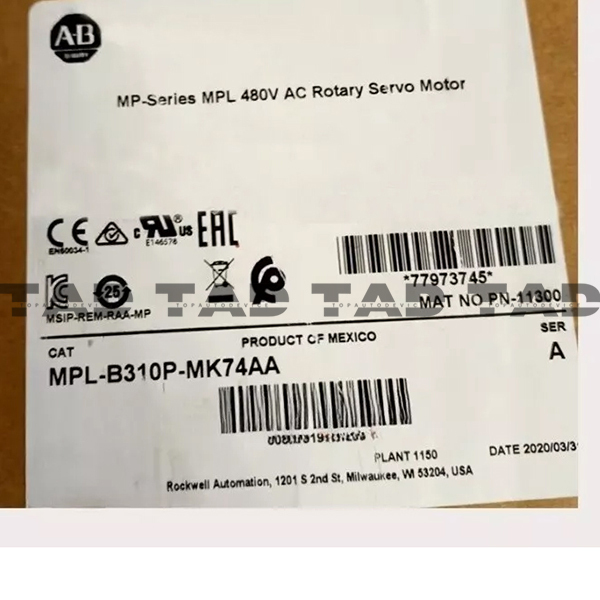 Allen-Bradley MPL-B310P-MK74AA MP-Series MPL 480V AC Rotary Servo Motor