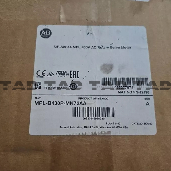 Allen-Bradley MPL-B430P-MK72AA MP-Series MPL 480V AC Rotary Servo Motor