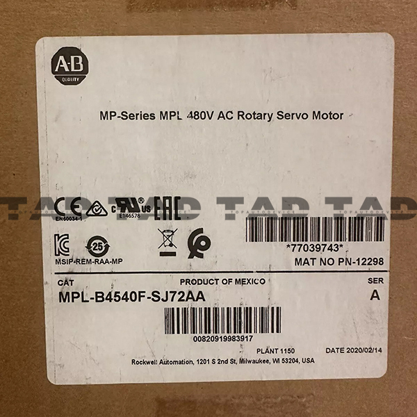 Allen-Bradley MPL-B4540F-SJ72AA MP-Series MPL 480V AC Rotary Servo Motor